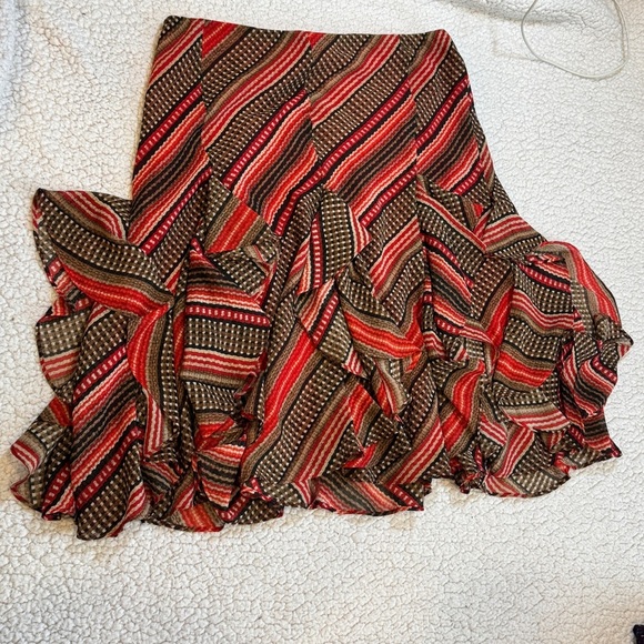 Lauren Ralph Lauren Women's Patterned Ruffled Georgette Skirt sz Small red brown - Picture 2 of 12